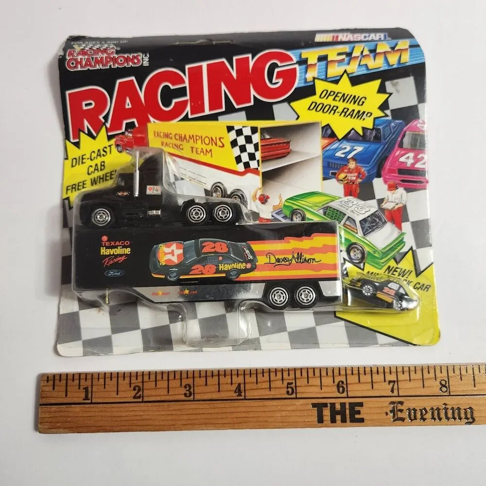 Vtg  1992 Racing Team Transporter  #28 Davey Allison W Mini Stock Car
